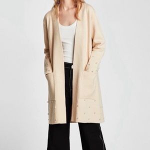 Zara cream pearl long cardigan with pockets